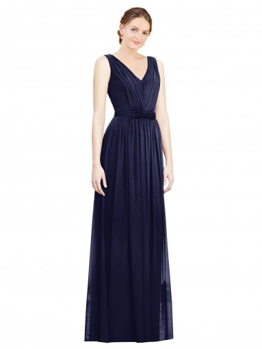 Fornecedor de Sem Mangas Decote V Linha A Chiffon Marinha Negra Vestidos de Madrinha