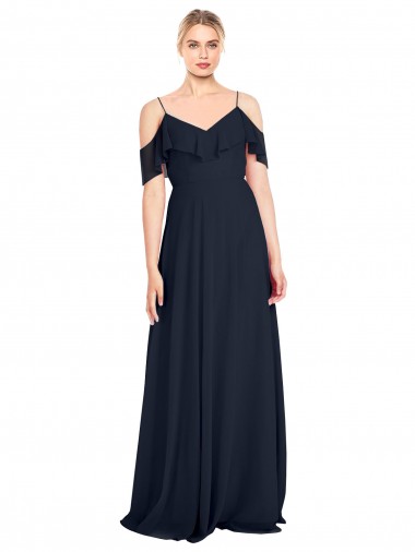 Fornecedor de Costas em V Sem Mangas Fora do Ombro Linha A Chiffon Vestido de Madrinha / Vestido de Noite