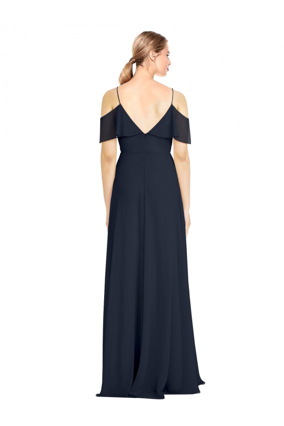 Fornecedor de Costas em V Sem Mangas Fora do Ombro Linha A Chiffon Vestido de Madrinha / Vestido de Noite