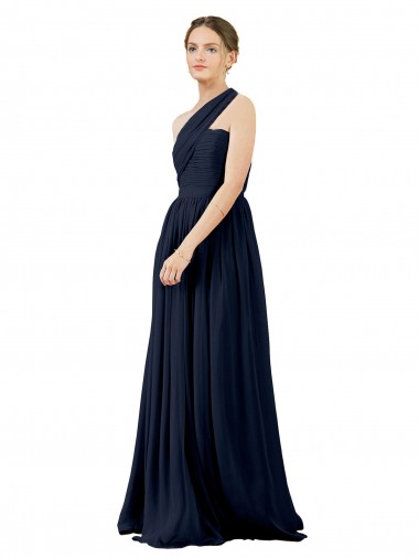 Fornecedor de Sem Mangas Um Ombro Linha A Chiffon Longo Vestido de Noite / Vestidos de Madrinha