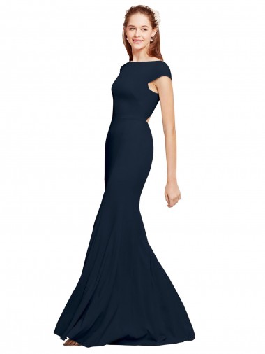 Fornecedor de Abrir de volta Sem Mangas Decote Barco Linha A Crepe Esticado Vestidos de Madrinha / Vestidos de Noite / Vestidos de Festa