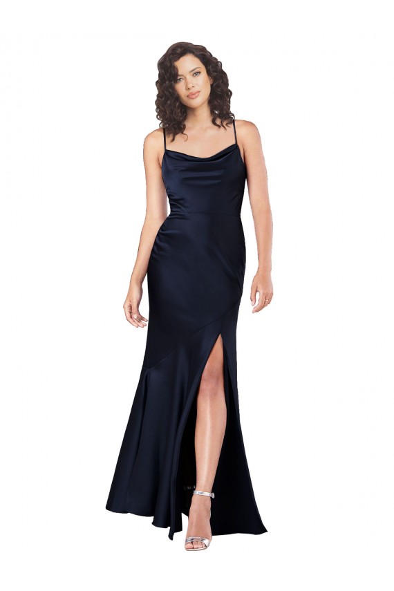 Fornecedor de Sem Mangas Decote Capuz Linha A Cetim Sedoso Vestidos de Madrinha / Vestidos de Noite / Vestidos de Festa