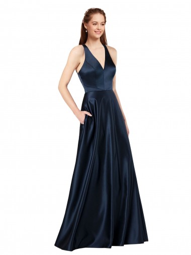 Fornecedor de Buraco da fechadura Sem Mangas Decote V Linha A Cetim Vestidos de Madrinha / Vestidos de Noite / Vestidos de Festa