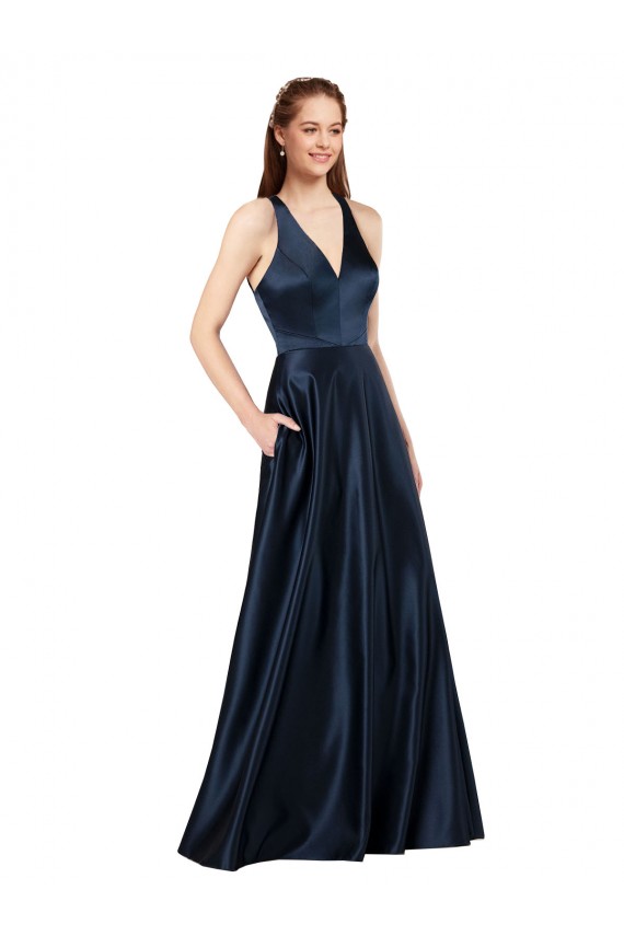 Fornecedor de Buraco da fechadura Sem Mangas Decote V Linha A Cetim Vestidos de Madrinha / Vestidos de Noite / Vestidos de Festa