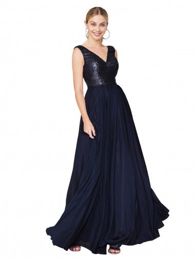 Fornecedor de Costas em V Sem Mangas Decote V Linha A Chiffon & Lantejoulas Vestidos de Madrinha / Vestidos de Festa