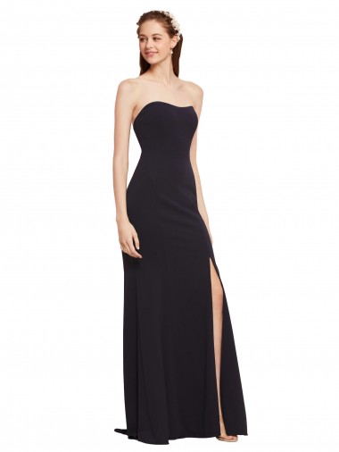 Fornecedor de Lombar Sem Mangas Sem alças Linha A Crepe Esticado Marinha Negra Vestidos de Madrinha / Vestidos de Noite / Vestidos de Festa