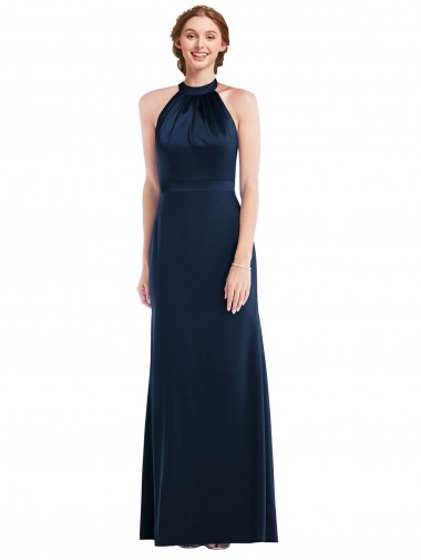 Fornecedor de Abrir de volta Sem Mangas Decote Alto Trombeta Crepe Esticado Vestidos de Madrinha / Vestidos de Festa