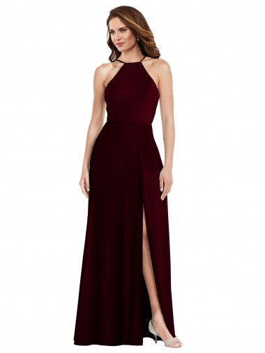Fornecedor de Lombar Sem Mangas Alças finas Linha A Chiffon Ouro Borgonha Vestidos de Madrinha