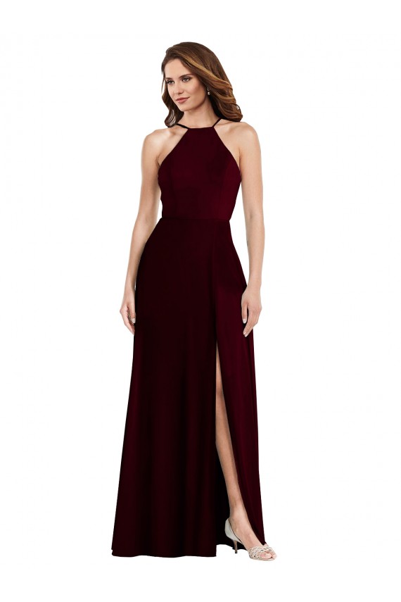 Fornecedor de Lombar Sem Mangas Alças finas Linha A Chiffon Ouro Borgonha Vestidos de Madrinha