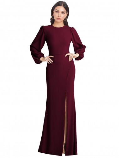 Fornecedor de Abrir de volta Mangas Bufantes Barco Trombeta Crepe Esticado Vestidos de Madrinha / Vestidos de Noite / Vestidos de Festa