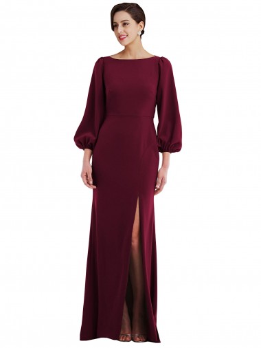 Fornecedor de Abrir de volta Mangas Compridas, Mangas Bispo Barco Trombeta Crepe Esticado Vestidos de Madrinha / Vestidos de Noite / Vestidos de Festa
