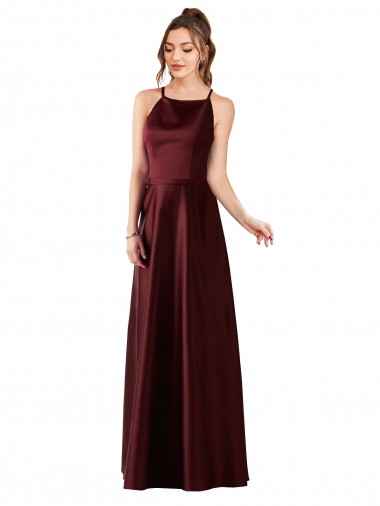 Fornecedor de Sem Mangas Cabeçada Linha A Cetim Vestidos de Madrinha / Vestidos de Festa