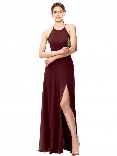 Fornecedor de Criss Cruz Sem Mangas Cabeçada Linha A Chiffon Vestidos de Madrinha
