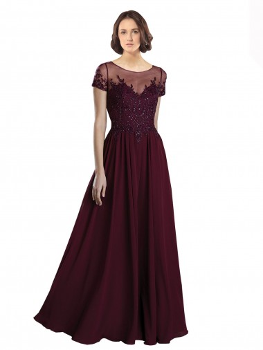 Fornecedor de Mangas Curtas Decote Joia Linha A Tule & Chiffon Vestidos de Madrinha