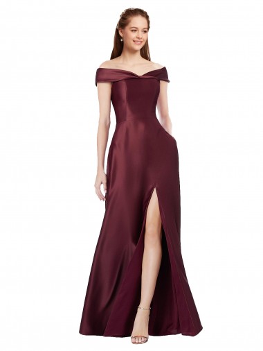 Fornecedor de Mangas Curtas Fora do Ombro Linha A Cetim Vestidos de Madrinha / Vestidos de Noite / Vestidos de Festa