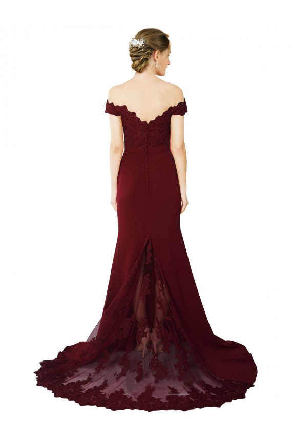 Fornecedor de Costas em V Sem Mangas Fora do Ombro Sereia Crepe Esticado & Renda Vestidos de Madrinha / Vestidos de Noite / Vestidos de Festa