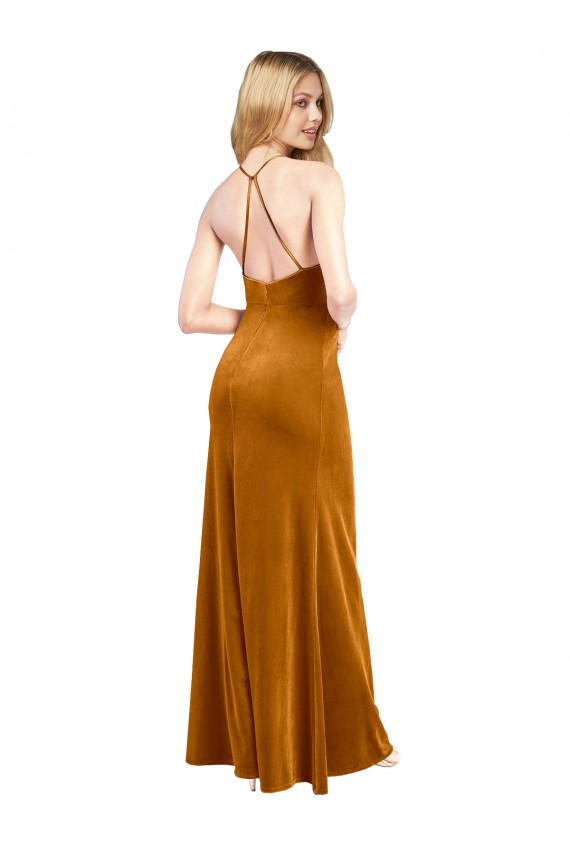 Fornecedor de Abrir de volta Sem Mangas Cabeçada Linha A Veludo Elástico Vestidos de Madrinha / Vestidos de Noite / Vestidos de Festa