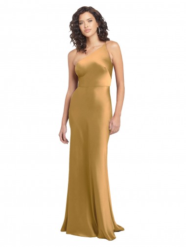 Fornecedor de Sem Mangas Um Ombro Linha A Cetim Elástico Longo Vestidos de Madrinha / Vestidos de Noite / Vestidos de Festa