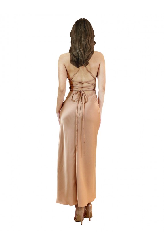 Fornecedor de Lombar Sem Mangas Decote Capuz Bainha Cetim Sedoso Curto Vestidos de Madrinha / Vestidos de Noite / Vestidos de Festa