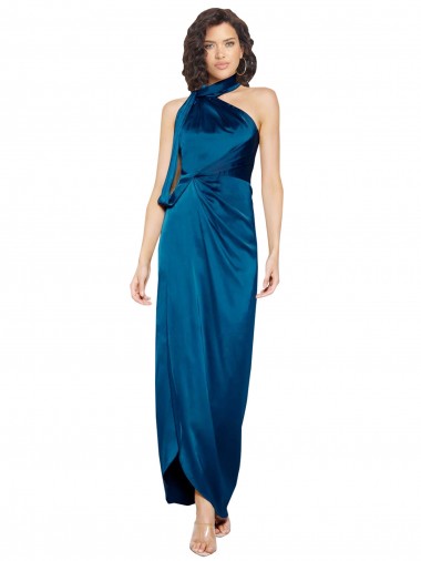 Fornecedor de Sem Mangas Cabeçada Bainha Cetim Sedoso Vestidos de Madrinha / Vestidos de Noite / Vestidos de Festa