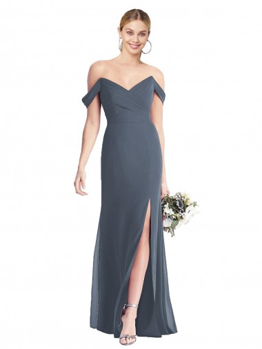 Fornecedor de Lombar Sem Mangas Fora do Ombro Trombeta Chiffon Vestidos de Madrinha