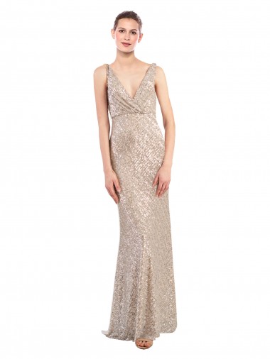 Fornecedor de Lombar Sem Mangas Decote V Bainha Lantejoulas & Lantejoulas Espumantes Vestidos de Madrinha / Vestidos de Noite / Vestidos de Festa