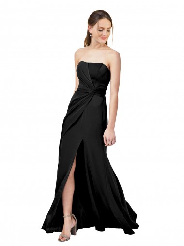 Fornecedor de Lombar Sem Mangas Sem alças Bainha Crepe Esticado Preto Vestidos de Madrinha / Vestidos de Noite / Vestidos de Festa