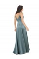 Fornecedor de Costas em V Sem Mangas Decote V Linha A Cetim Sedoso Preto Vestidos de Madrinha / Vestidos de Noite / Vestidos de Festa
