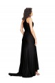 Fornecedor de Sem Mangas Um Ombro Linha A Cetim Sedoso Preto Vestidos de Madrinha / Vestidos de Noite / Vestidos de Festa