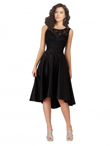 Fornecedor de Sem Mangas Decote Ilusão Linha A Cetim & Renda Vestidos de Madrinha / Vestidos de Cocktail / Vestidos de Homecoming