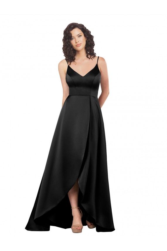 Fornecedor de Lombar Sem Mangas Decote V Linha A Cetim Sedoso Longo Vestidos de Madrinha / Vestidos de Noite / Vestidos de Festa
