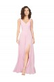 Fornecedor de Costas em V Sem Mangas Decote V Linha A Chiffon Quase Rosa Vestidos de Madrinha
