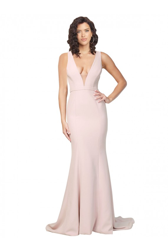 Fornecedor de Costas em V Sem Mangas Decote V Bainha Crepe Esticado Vestidos de Madrinha / Vestidos de Noite / Vestidos de Festa