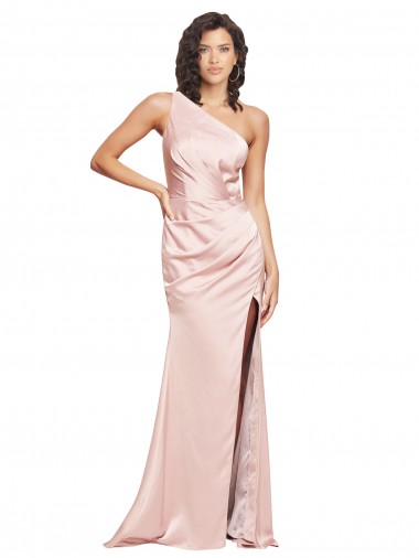 Fornecedor de Lombar Sem Mangas Um Ombro Bainha Cetim Sedoso Vestidos de Madrinha / Vestidos de Noite / Vestidos de Festa