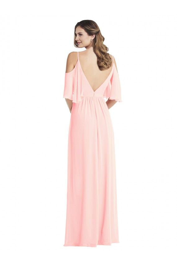 Fornecedor de Costas em V Ombro Frio Decote V Linha A Chiffon Longo Vestidos de Madrinha