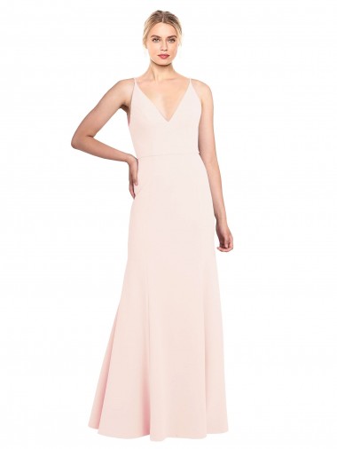 Fornecedor de Costas em V Sem Mangas Decote V Linha A Crepe Esticado Rosa Vestidos de Madrinha / Vestidos de Noite / Vestidos de Festa