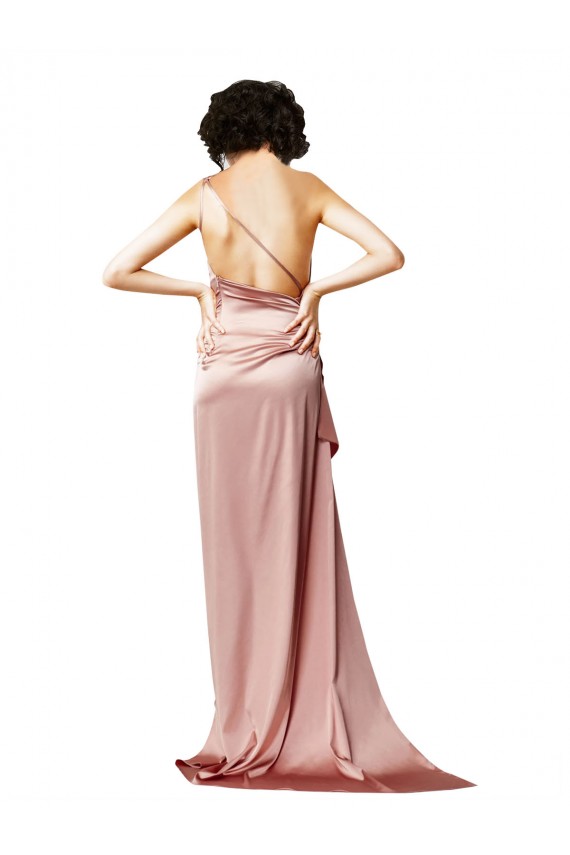 Fornecedor de Abrir de volta Sem Mangas Um Ombro Linha A Cetim Sedoso Vestidos de Madrinha / Vestidos de Noite / Vestidos de Festa