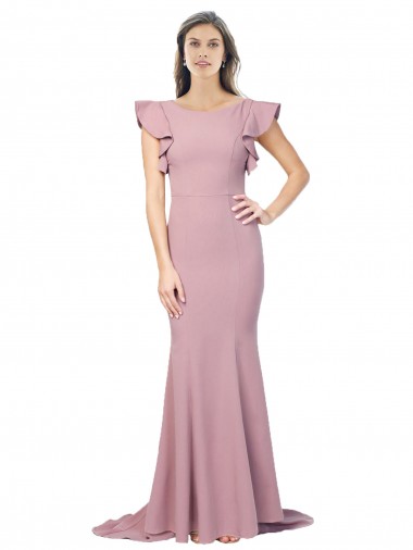 Fornecedor de Lombar Mangas Esvoaçantes Decote redondo Sereia Crepe Esticado Vestidos de Madrinha / Vestidos de Noite / Vestidos de Festa