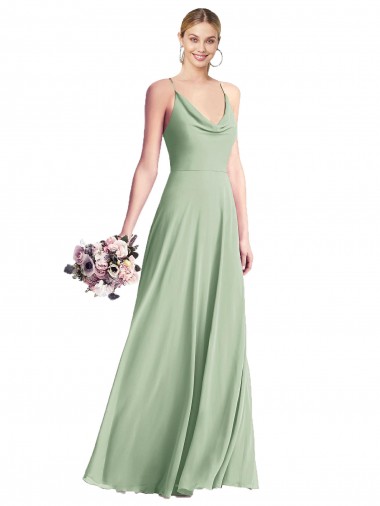 Fornecedor de Costas em V Sem Mangas Alças finas Linha A Chiffon Sábio Vestidos de Madrinha