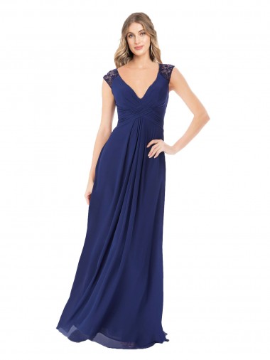 Fornecedor de Buraco da fechadura Mangas Curtas Decote V Linha A Chiffon Vestidos de Madrinha