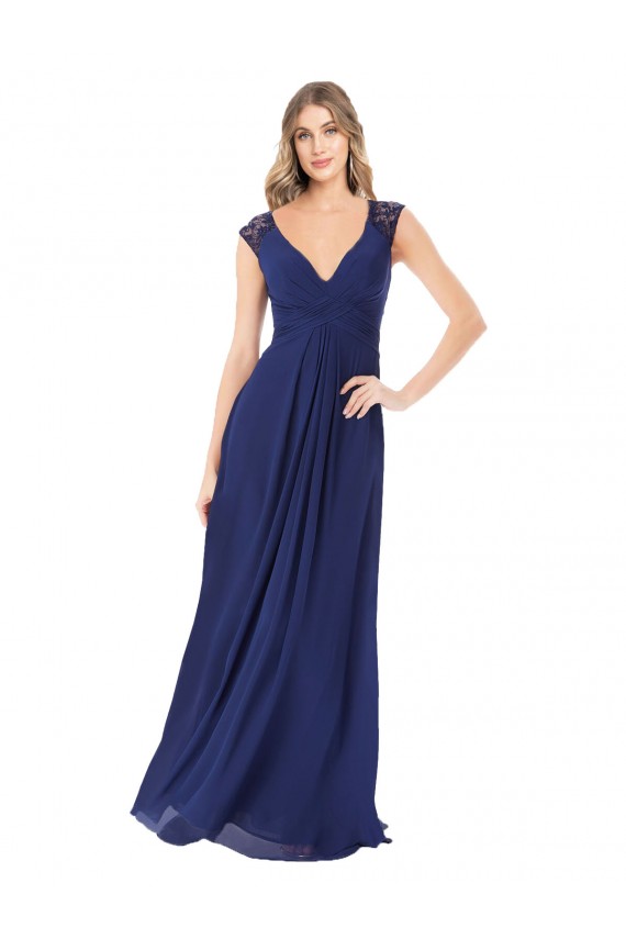 Fornecedor de Buraco da fechadura Mangas Curtas Decote V Linha A Chiffon Vestidos de Madrinha