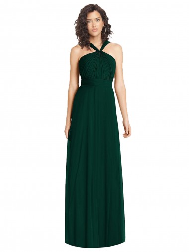Fornecedor de Sem Mangas Cabeçada Linha A Chiffon Sempre Verde Vestidos de Madrinha