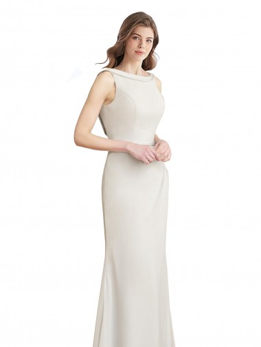 Fornecedor de Costas em V Sem Mangas Decote Barco Sereia Chiffon & Cetim Vestidos de Madrinha