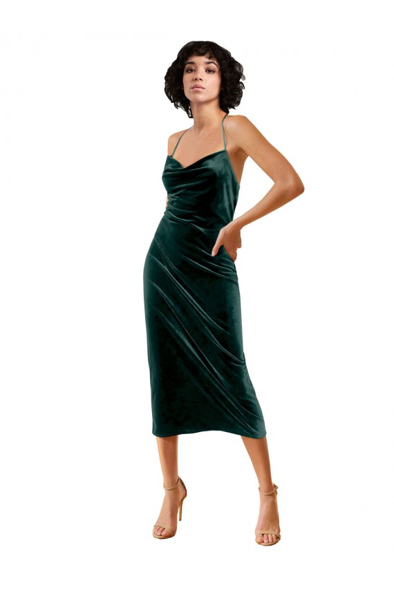 Fornecedor de Abrir de volta Sem Mangas Alças finas Bainha Veludo Elástico Vestidos de Madrinha / Vestidos de Noite / Vestidos de Festa