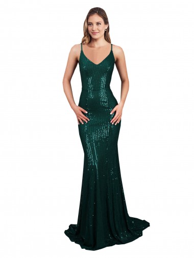 Fornecedor de Lombar Sem Mangas Decote V Sereia Lantejoulas Vestidos de Madrinha / Vestidos de Noite / Vestidos de Festa