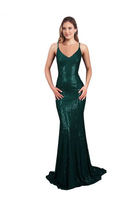 Fornecedor de Lombar Sem Mangas Decote V Sereia Lantejoulas Vestidos de Madrinha / Vestidos de Noite / Vestidos de Festa