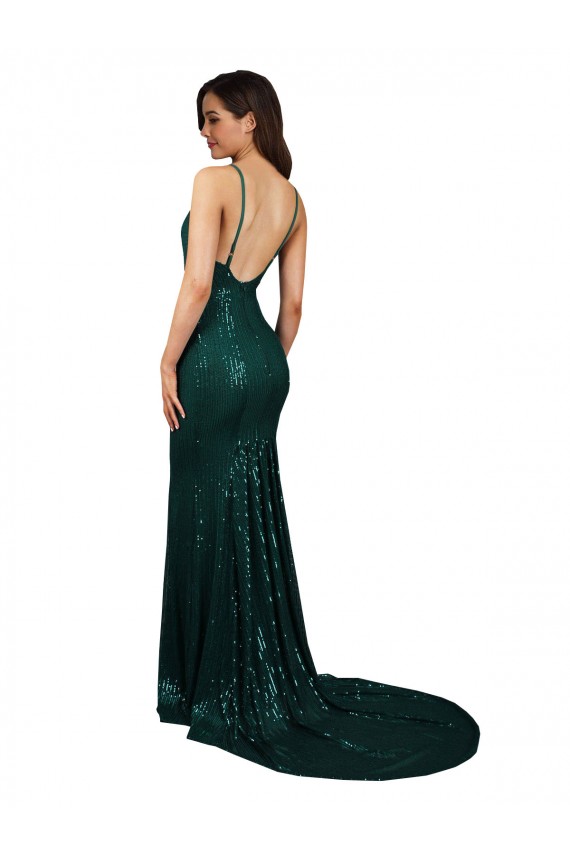Fornecedor de Lombar Sem Mangas Decote V Sereia Lantejoulas Vestidos de Madrinha / Vestidos de Noite / Vestidos de Festa