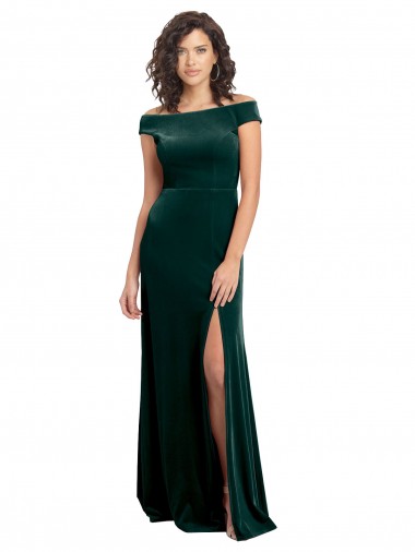 Fornecedor de Mangas Curtas Decote Quadrado Linha A Veludo Elástico Vestidos de Madrinha / Vestidos de Noite / Vestidos de Festa