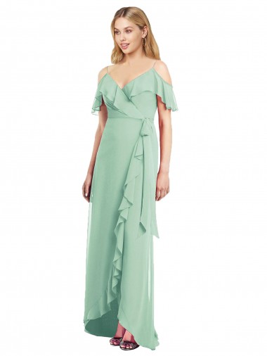 Fornecedor de Ombro Frio Alças finas Trombeta Chiffon Alto Baixo, Vestidos de Madrinha