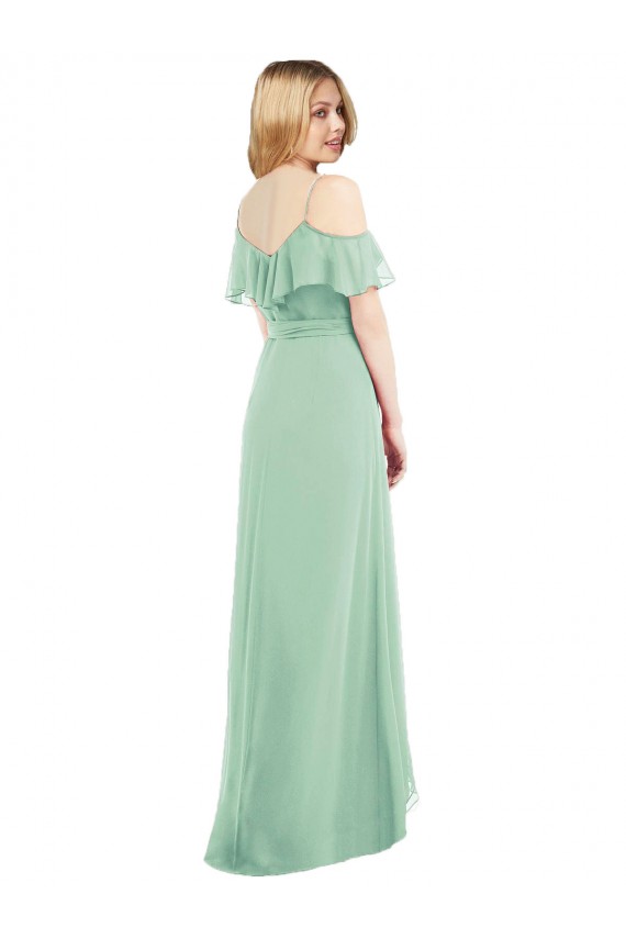 Fornecedor de Ombro Frio Alças finas Trombeta Chiffon Alto Baixo, Vestidos de Madrinha